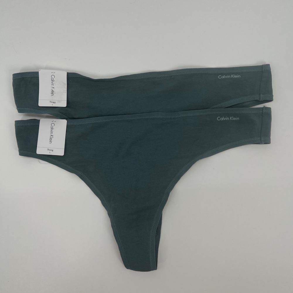 Calvin Klein Women Thong Underwear Bundle 2 Pack Teal Green Cotton Large NWT